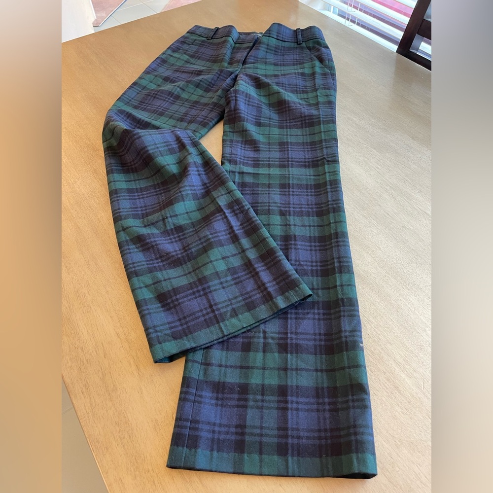 J. Crew Green and Black Plaid Straight Leg Pants